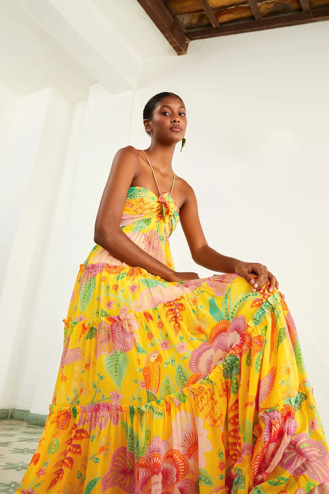 Farm Rio Yellow Macaw Bloom Maxi Dress 3 Farm Rio Yellow Macaw Bloom Maxi Dress - Image 3
