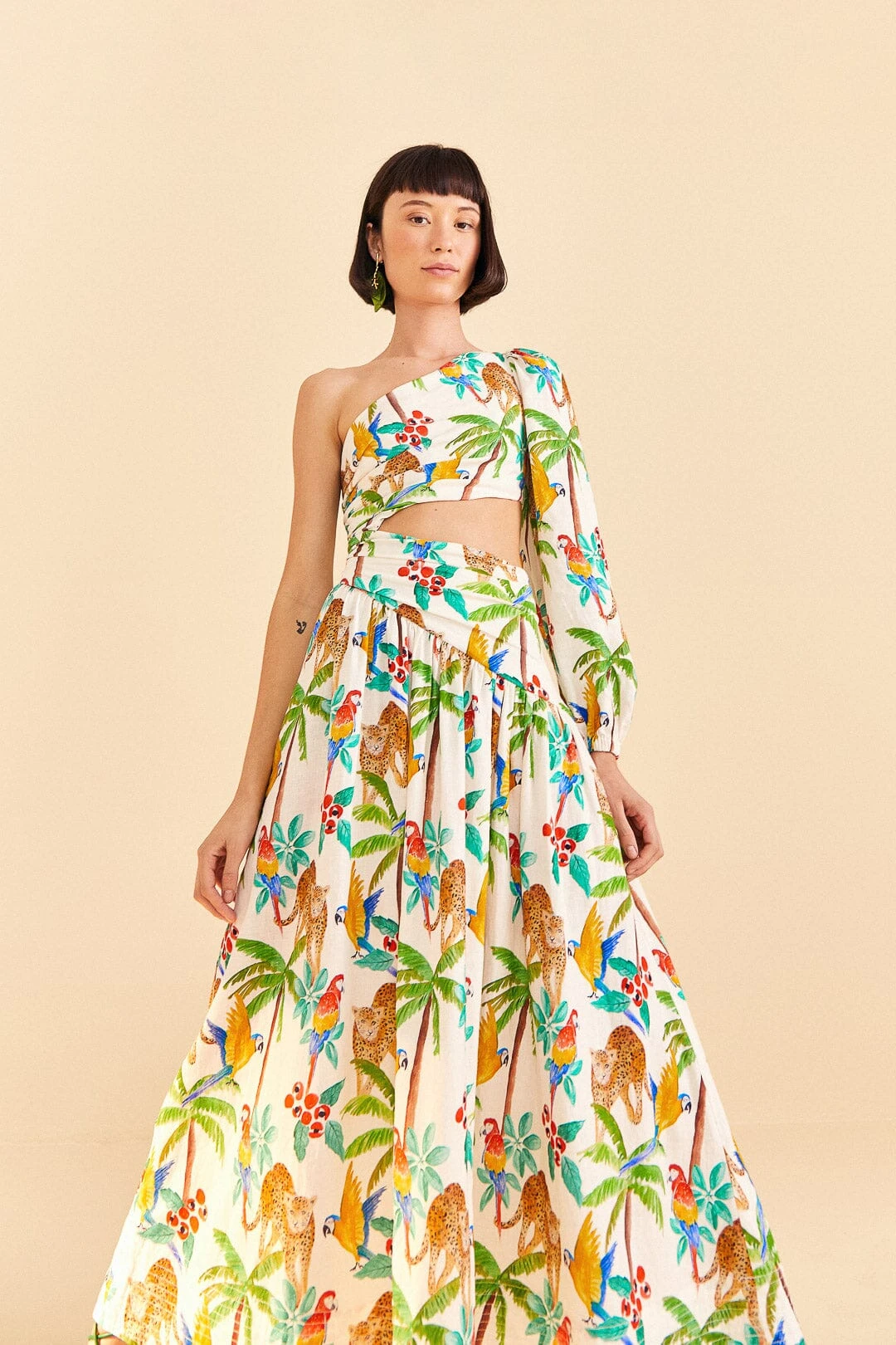 Farm Rio Tropical Paradise One Shoulder Midi Dress 2 Farm Rio Tropical Paradise One Shoulder Midi Dress - Image 2