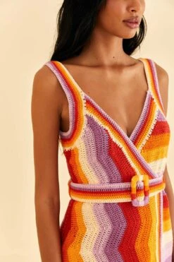 Farm Rio Multi Stripes Crochet Dress -Modern Dress World 309551 03