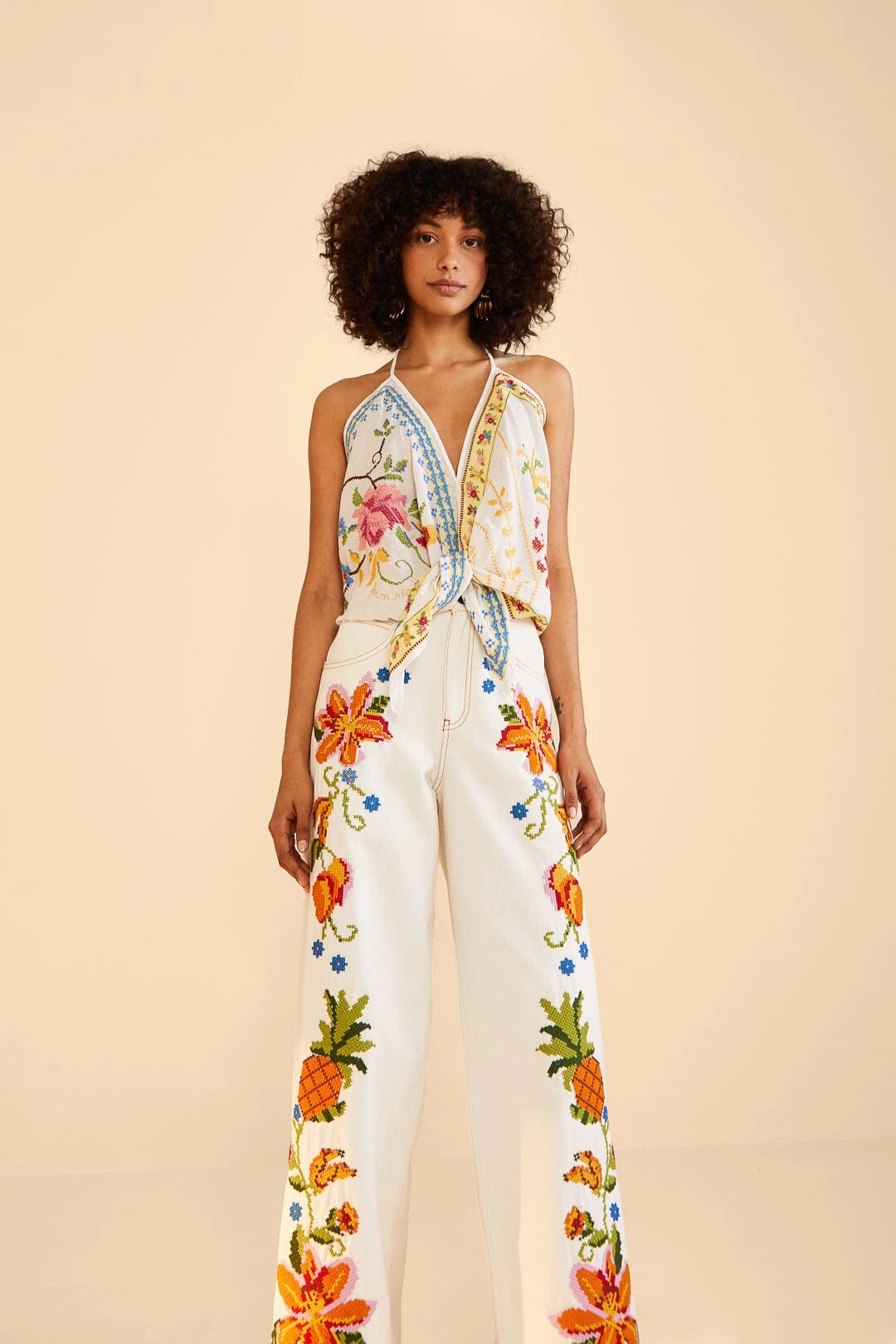 Farm Rio Embroidered Floral Twill Pants 2 Farm Rio Embroidered Floral Twill Pants - Image 2