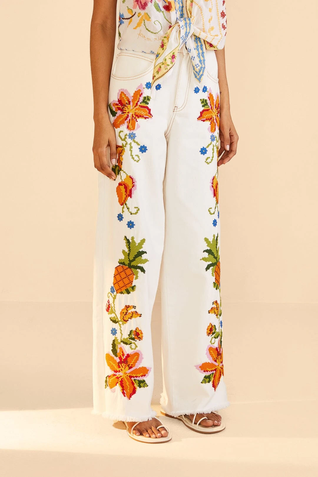 Farm Rio Embroidered Floral Twill Pants 3 Farm Rio Embroidered Floral Twill Pants - Image 3