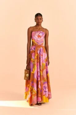 Farm Rio Embroidered Flower Top Maxi Dress