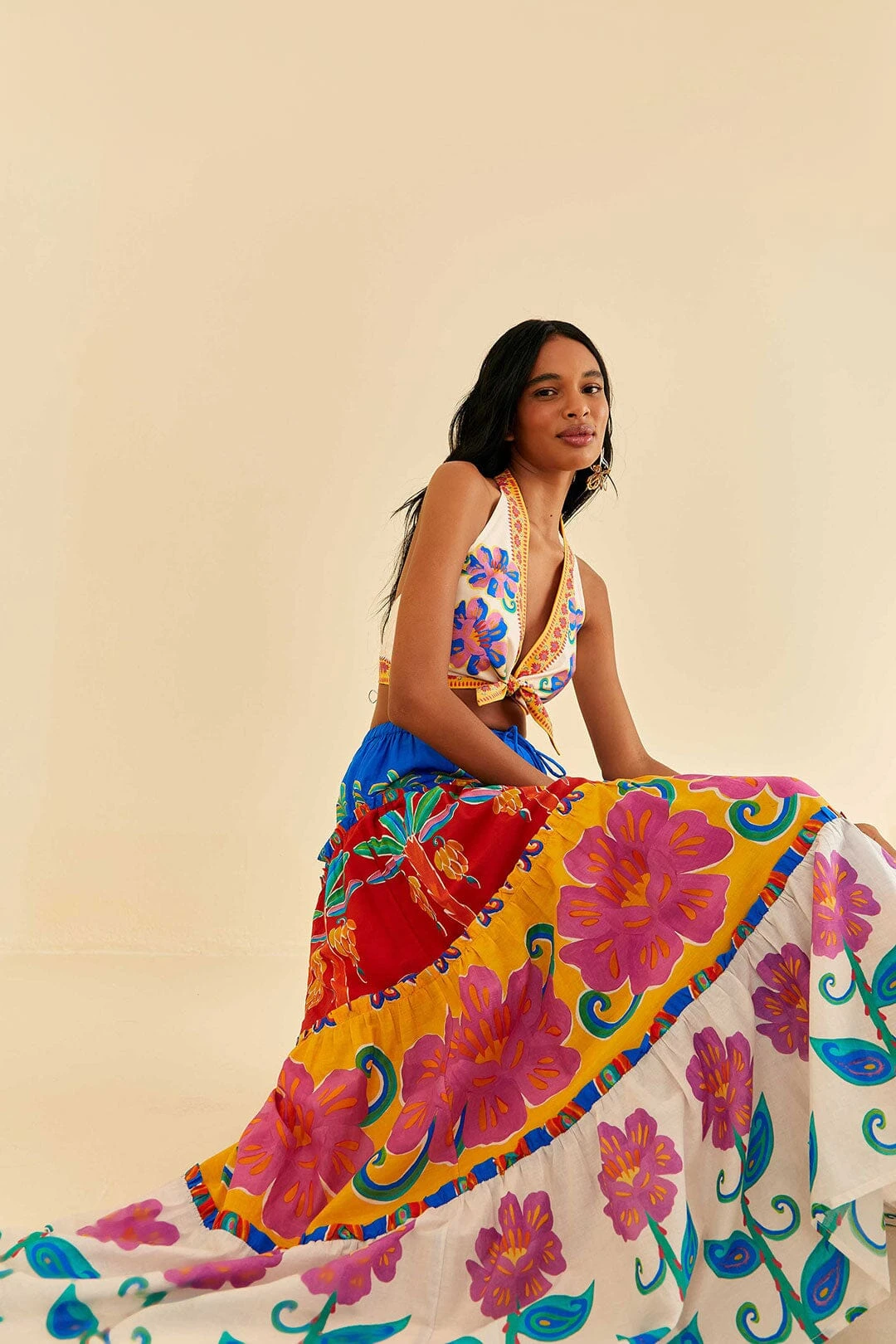 Farm Rio Off-White Vivid Garden Maxi Skirt 1 Farm Rio Off-White Vivid Garden Maxi Skirt