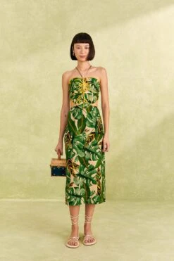 Farm Rio Tropical Leaves Midi Dress