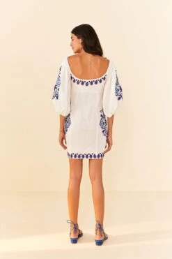 Farm Rio Off-White Navy Embroidery Mini Dress -Modern Dress World 311390 04