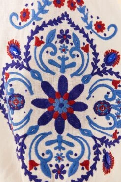 Farm Rio Off-White Navy Embroidery Mini Dress -Modern Dress World 311390 05