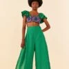 Farm Rio Embroided Green Pants