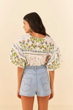 Farm Rio Summer Garden Embroidered Denim Shorts -Modern Dress World 311873 04