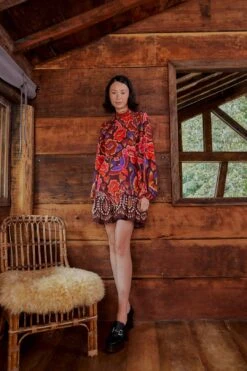 Farm Rio Brown Bright Flora Long Sleeve Mini Dress -Modern Dress World 311972 03