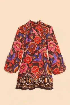 Farm Rio Brown Bright Flora Long Sleeve Mini Dress -Modern Dress World 311972 07