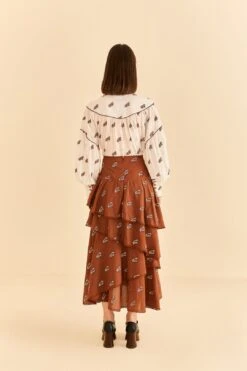 Farm Rio Caramel Embroidered Horses Layered Maxi Skirt -Modern Dress World 311980 03