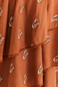 Farm Rio Caramel Embroidered Horses Layered Maxi Skirt -Modern Dress World 311980 04