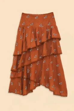Farm Rio Caramel Embroidered Horses Layered Maxi Skirt -Modern Dress World 311980 05