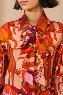 Farm Rio Rose Wild Horses Bow Neck Tie Blouse 8 Farm Rio Rose Wild Horses Bow Neck Tie Blouse -Modern Dress World 312022 03