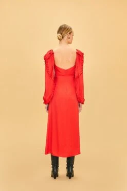 Farm Rio Red Heart Shaped Neckline Long Sleeve Midi Dress -Modern Dress World 312027 03