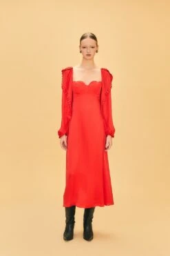 Farm Rio Red Heart Shaped Neckline Long Sleeve Midi Dress -Modern Dress World 312027 04