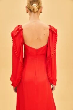 Farm Rio Red Heart Shaped Neckline Long Sleeve Midi Dress -Modern Dress World 312027 05