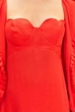 Farm Rio Red Heart Shaped Neckline Long Sleeve Midi Dress -Modern Dress World 312027 06