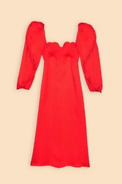 Farm Rio Red Heart Shaped Neckline Long Sleeve Midi Dress -Modern Dress World 312027 07 1
