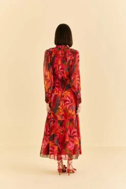 Farm Rio Red Rooster Leaves Long Sleeve Maxi Dress -Modern Dress World 312034 04