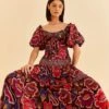 Farm Rio Brown Bright Flora Short Sleeve Midi Dress