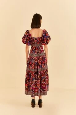 Farm Rio Brown Bright Flora Short Sleeve Midi Dress -Modern Dress World 312040 04