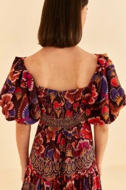 Farm Rio Brown Bright Flora Short Sleeve Midi Dress -Modern Dress World 312040 05