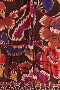 Farm Rio Brown Bright Flora Short Sleeve Midi Dress -Modern Dress World 312040 06