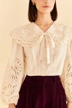 Farm Rio Off-White Richelieu Big Collar Blouse -Modern Dress World 312044 03