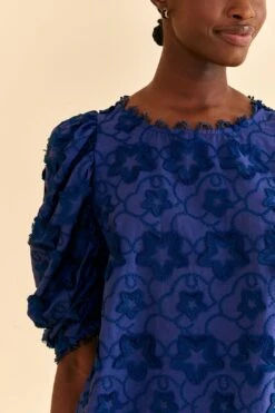 Farm Rio Navy Blue 3d Star Texture Blouse -Modern Dress World 312282 03