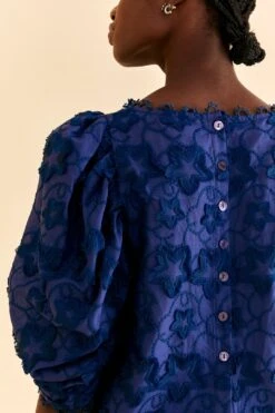 Farm Rio Navy Blue 3d Star Texture Blouse -Modern Dress World 312282 05