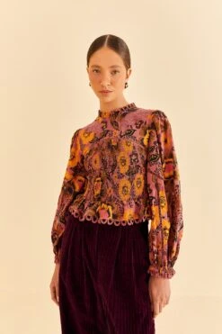 Farm Rio Blush Garden Bloom Smocked Blouse