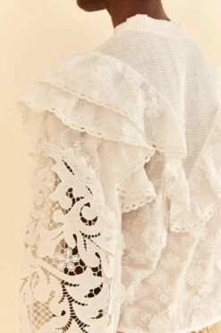 Farm Rio Off-White Smocked Yoke 3d Flower Blouse -Modern Dress World 312290 03