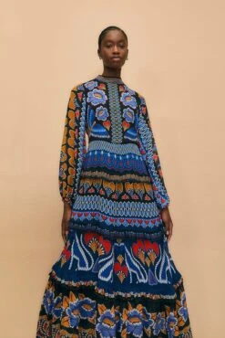 Farm Rio Black Ainika Sparkle Long Sleeve Maxi Dress