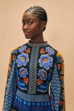 Farm Rio Black Ainika Sparkle Long Sleeve Maxi Dress -Modern Dress World 312343 03