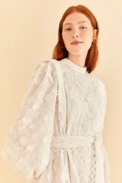 Farm Rio Off-White 3d Flower Pleated Mini Dress -Modern Dress World 312366 03