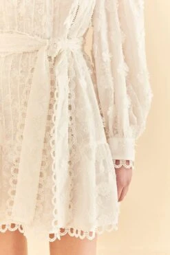 Farm Rio Off-White 3d Flower Pleated Mini Dress -Modern Dress World 312366 05