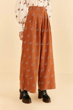 Farm Rio Caramel Embroidered Horses Pants 8 Farm Rio Caramel Embroidered Horses Pants -Modern Dress World 312388 03