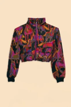 Farm Rio Black Wild Horses Reversible Puffer Jacket -Modern Dress World 312503 010