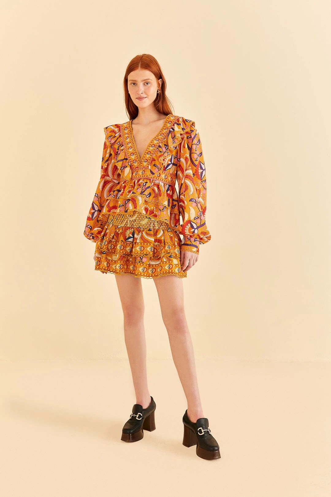 Farm Rio Yellow Palms Party Smocked Mini Skirt 1 Farm Rio Yellow Palms Party Smocked Mini Skirt