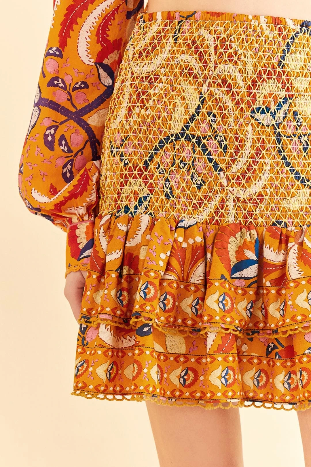 Farm Rio Yellow Palms Party Smocked Mini Skirt 3 Farm Rio Yellow Palms Party Smocked Mini Skirt - Image 3