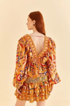 Farm Rio Yellow Palms Party Smocked Mini Skirt 9 Farm Rio Yellow Palms Party Smocked Mini Skirt -Modern Dress World 312548 04