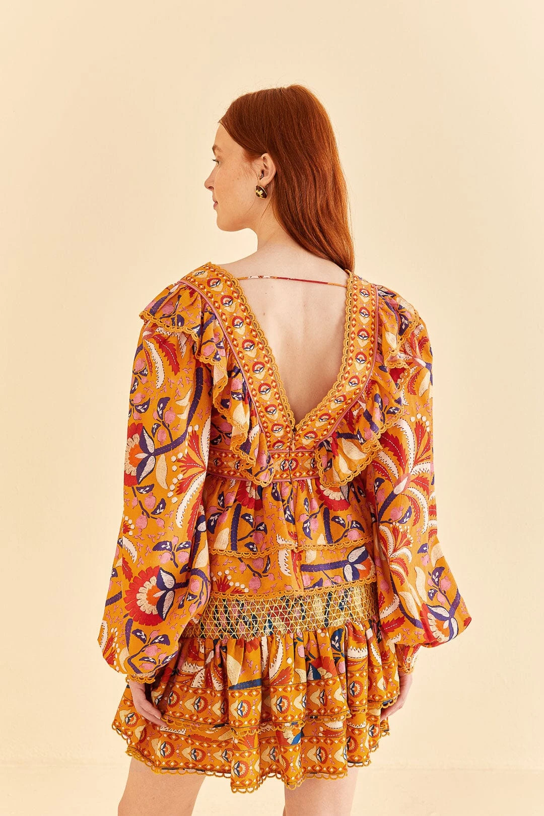 Farm Rio Yellow Palms Party Smocked Mini Skirt 4 Farm Rio Yellow Palms Party Smocked Mini Skirt - Image 4