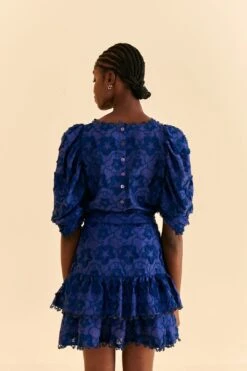 Farm Rio Navy Blue 3d Star Texture Mini Skirt -Modern Dress World 312645 04