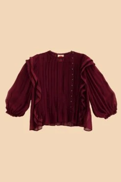 Farm Rio Burgundy Ruffle Blouse -Modern Dress World 312660 06
