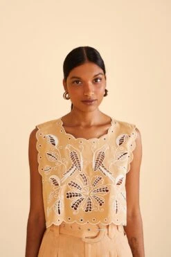 Farm Rio Sand Richelieu Sleeveless Crop Top
