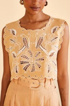 Farm Rio Sand Richelieu Sleeveless Crop Top -Modern Dress World 313592 03