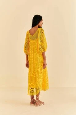 Farm Rio Yellow Guipure Midi Dress -Modern Dress World 313604 04