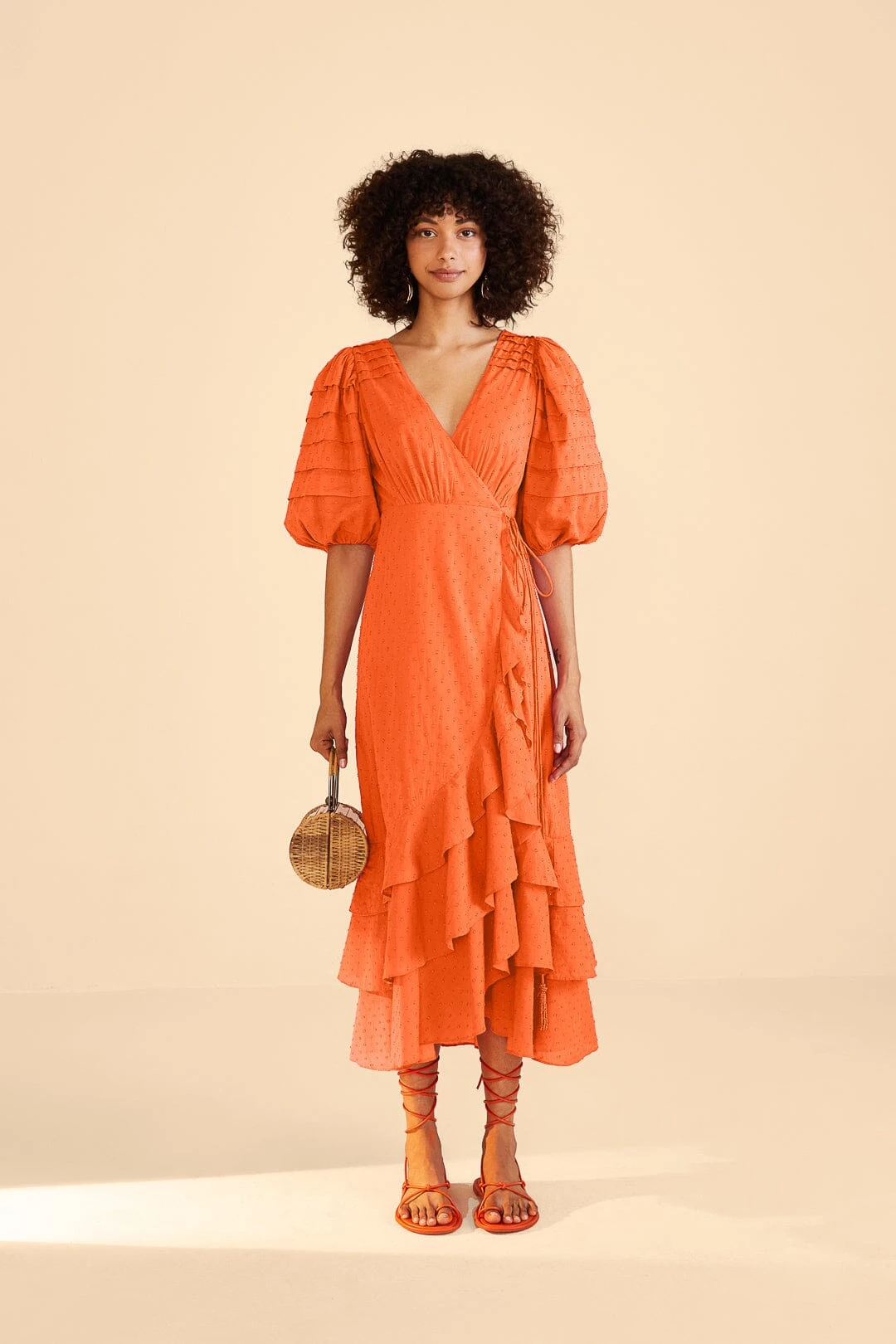 Farm Rio Orange Ruffles Midi Dress 1 Farm Rio Orange Ruffles Midi Dress