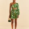 Farm Rio Tropical Leaves One Shoulder Mini Dress